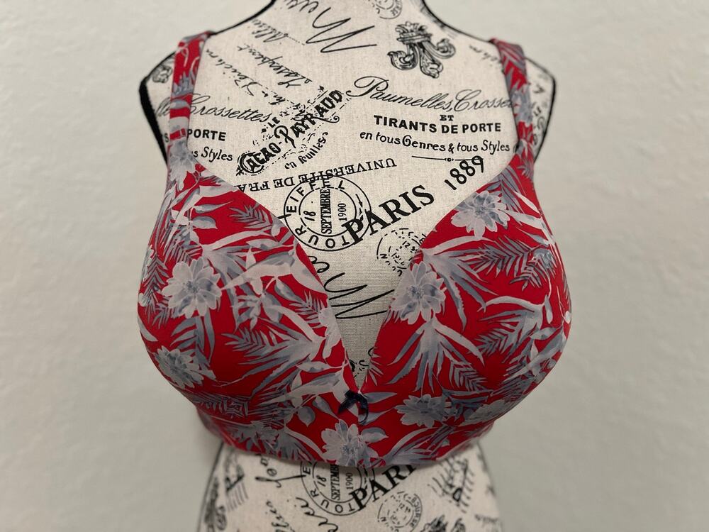 Cacique Simply Wire Free Plunge Bra 44DD Tropical Floral Print Plunging Neckline